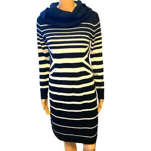 Dressbarn Black White Stripe Stretch Casual Cozy Sweater Dress Women Size S